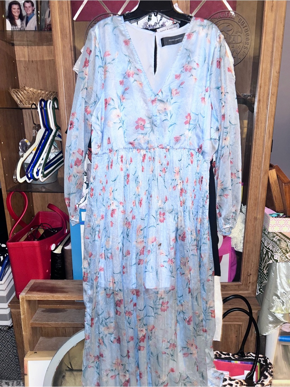 Emma & Michele Light Blue Floral Long Sleeve Maxi Dress